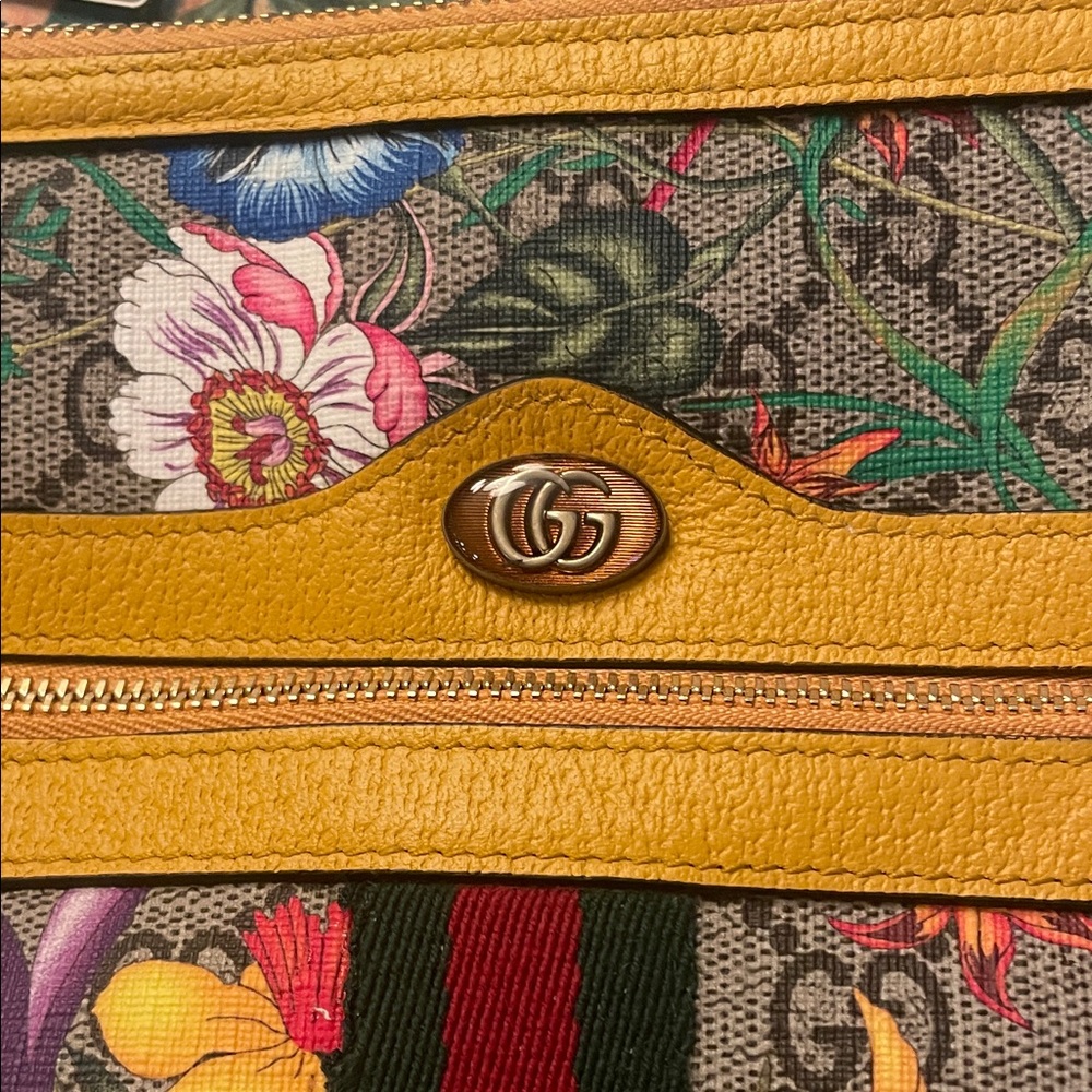 Gucci Ophidia Zip Pouch Flora GG Coated Canvas Clutch with Yellow Accents - Picture 6 of 9